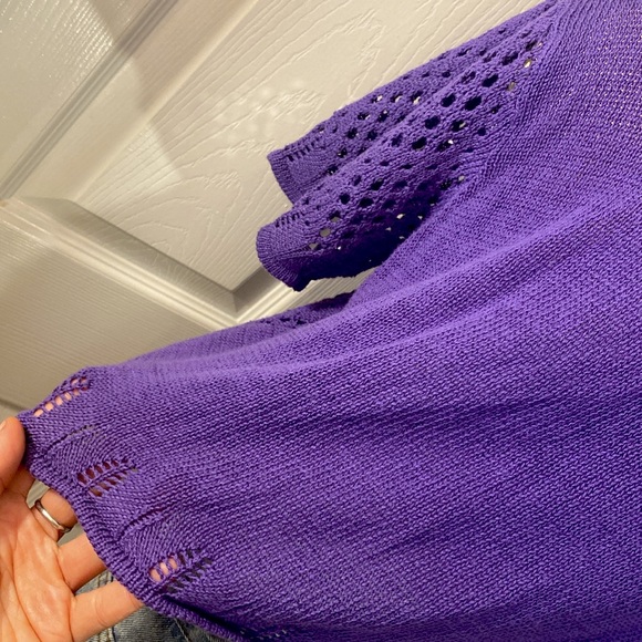VINTAGE SARA MORGAN Purple Open-Knit Cropped Cardigan Sweater - Picture 8 of 12